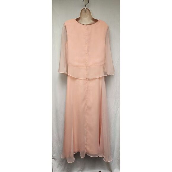 Vintage 70s Peach Formal Gown Maxi A-Line Chiffon Dress Size 14 - Picture 6 of 7
